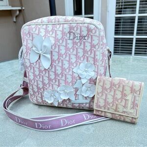 Dior Pink and White Floral Crossbody Bag & Wallet Set